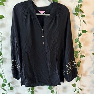 NWOT Lily Pulitzer | Silk Black Smocked Top